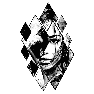 Villain Arts Cincinnati 2027 logo depicting a woman in a fractal pattern with inverted colors over right side of face