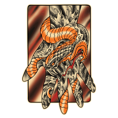 Villain Arts 20207 Jacksonville logo featuring a snake wrapping around a fully extended and heavily tatted hand