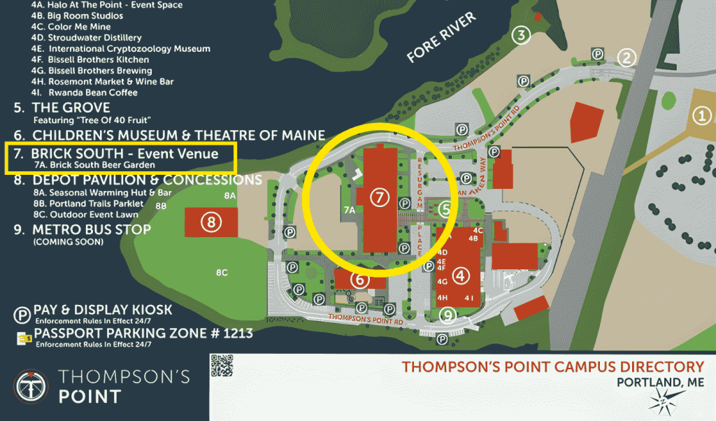 overview map of thompson's point with brick south venue labeled
